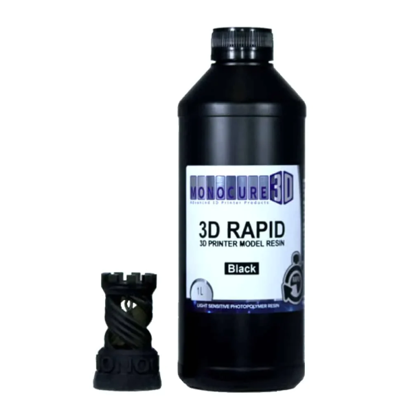 Monocure 3D Rapid Model Resin Bottle standing, bottle color black, resin color white, size 1 Litre